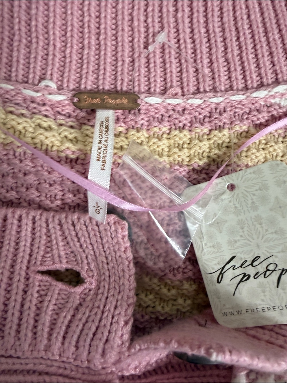 Free People Lila Striped Pink combo Cardi Button-Front Sweater, sz L, nwt - Picture 4 of 8